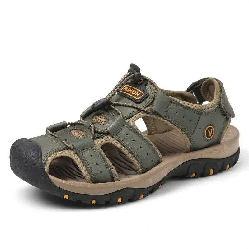 2026 New Men's Sandals Handmade Thick Bottom Rubber Breathable Casual Slip-On Beach Shoes Leather Upgraded Version