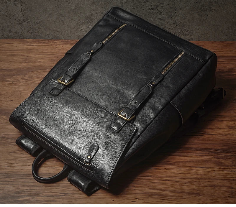 NUKA Men's Genuine Leather Backpack Vintage Outdoors Travel Bag Luxury Crazy Horse Cowhide Schoolbag Mountaineering Backpack