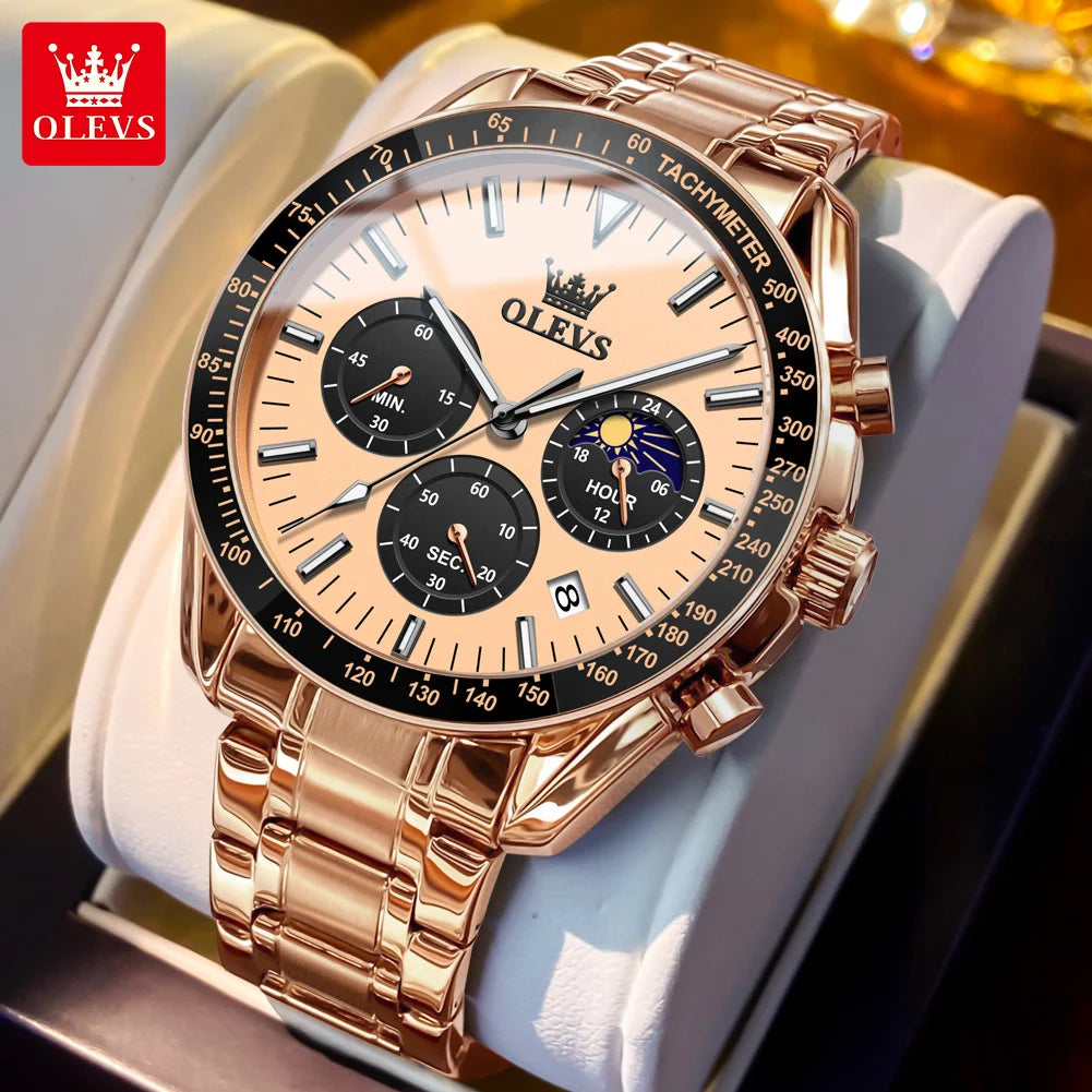 OLEVS 3618 Mens Watch Original Brand Waterproof Luminous Quartz Wristwatch Watch For Man  Multifunctional Chronograph With Box