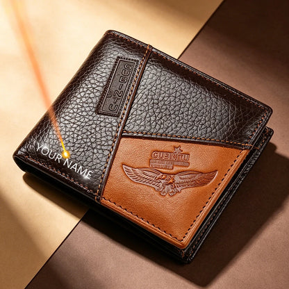 High Quality Retro Men Wallets Name Engraving Genuine Cow Leather Zipper Coin Pocket Card Holder Simple Purses For Male