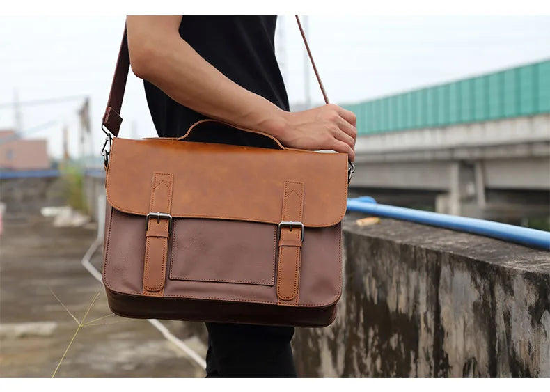 Retro Fashion Messenger Bag Men Luxury PU Leather Crossbody Bags Men Handbag Briefcases Laptop Bag Men Shoulder Messenger Bags