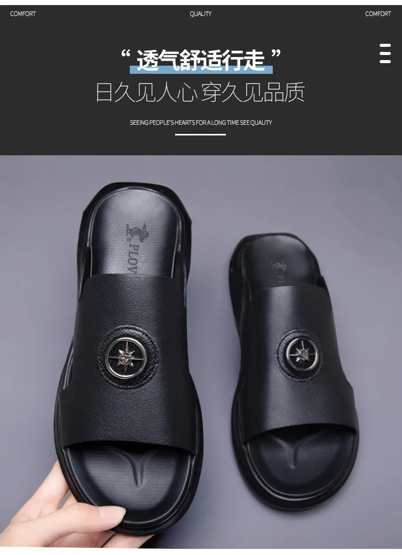 New Luxury Men's Genuine Leather Sandals Classic Roman Men Shoes Slippers Soft Comfortable Men Non-slip Walking Slippers Footwea