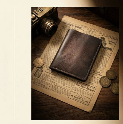 Retro Handcrafted Genuine Leather Small Wallet for Men, Vintage Durable EDC Card Holder, Men Multi-card Slots Organizer Wallet