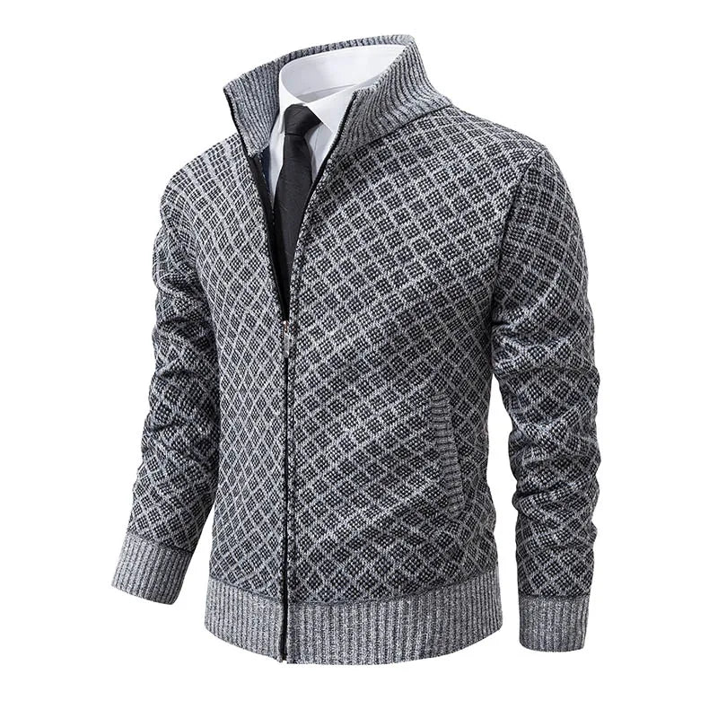 Men's Knitted Cardigan Coat Korean Slim Fit Trendy Sweater Autumn Winter Zip Up Mens Fleece Lined Top Clothing
