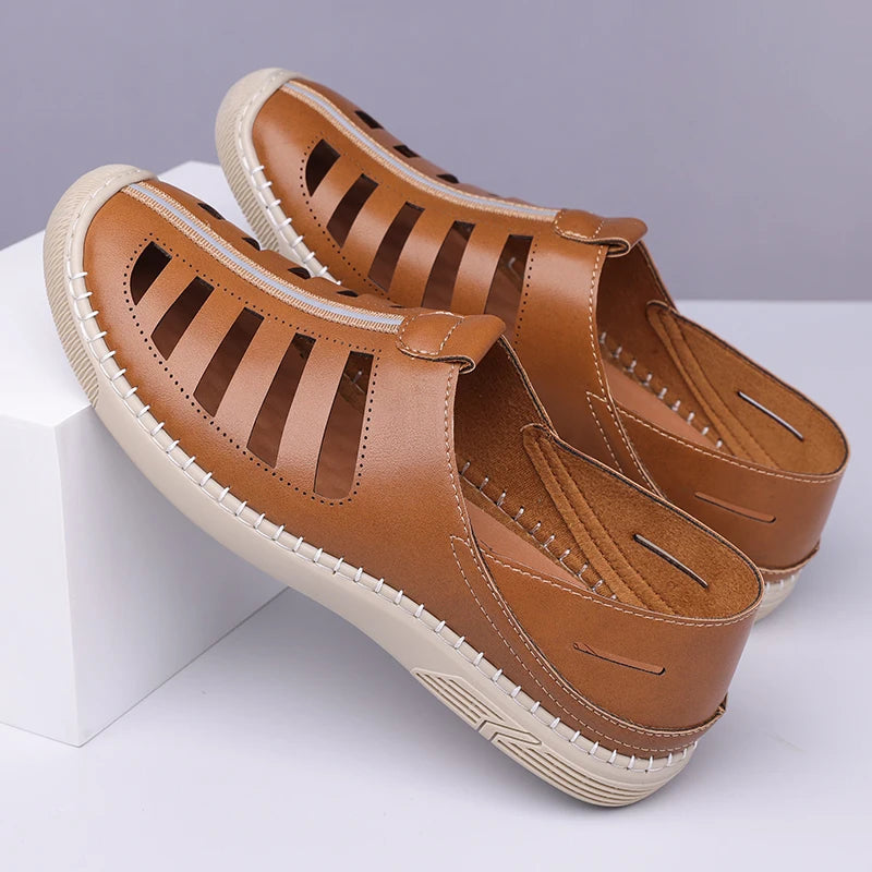 New Summer Genuine Leather Roman Men's Sandals Business Casual Shoes Outdoor Beach Wading Slippers Men's Shoes Big Size 38-48