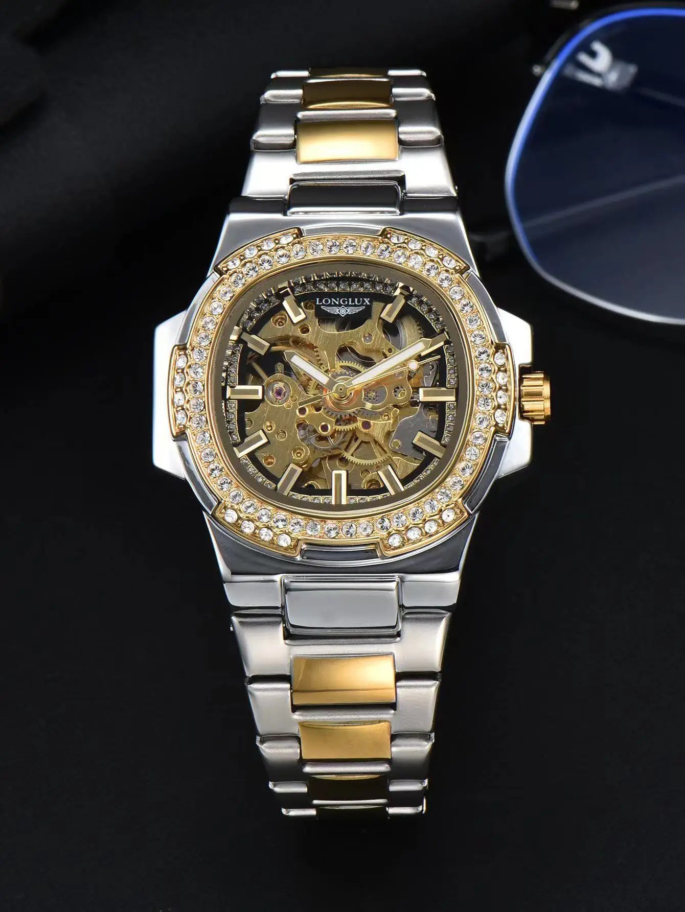 LONGLUX Automatic Man Watch Luxury Stainless Steel Wholesale Mechanical Wristwatches Skeleton Waterproof Diamond Watch Man Watch