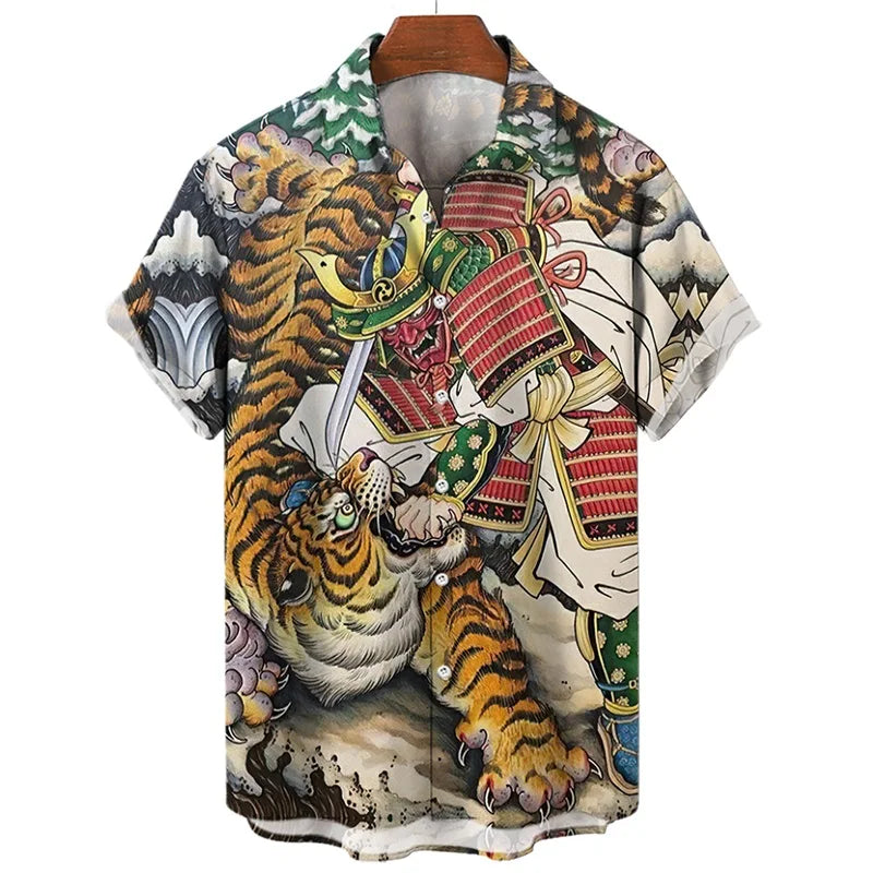 Men's Shirts 3D Animal Tiger Dragon Printed Short Sleeve Hawaiian Shirts Blouse New in Casual Button Up Aloha Shirt Male Tops