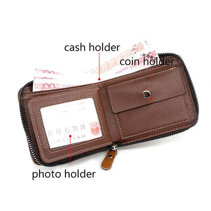 Big Capacity Men Short Wallets Name Engraving High Quality Card Holder Retro Male Coin Purse  Simple Zipper Men Money Clips