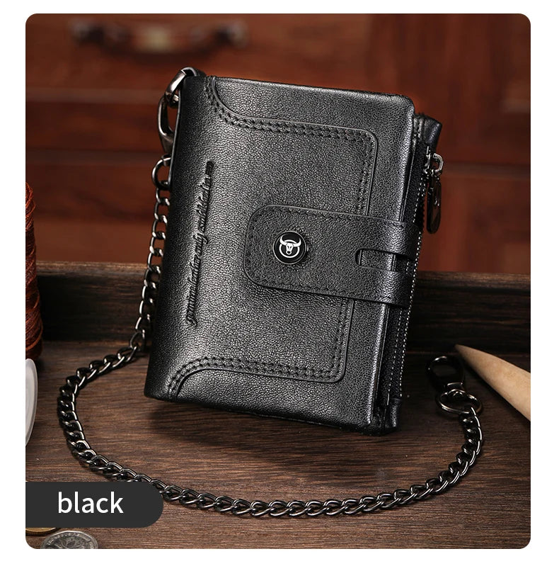 BULLCAPTAIN Men's Genuine Leather Wallet Business Retro Snap Wallet Multifunctional RFID Anti-Theft Zipper Multi-Card Coin Purse