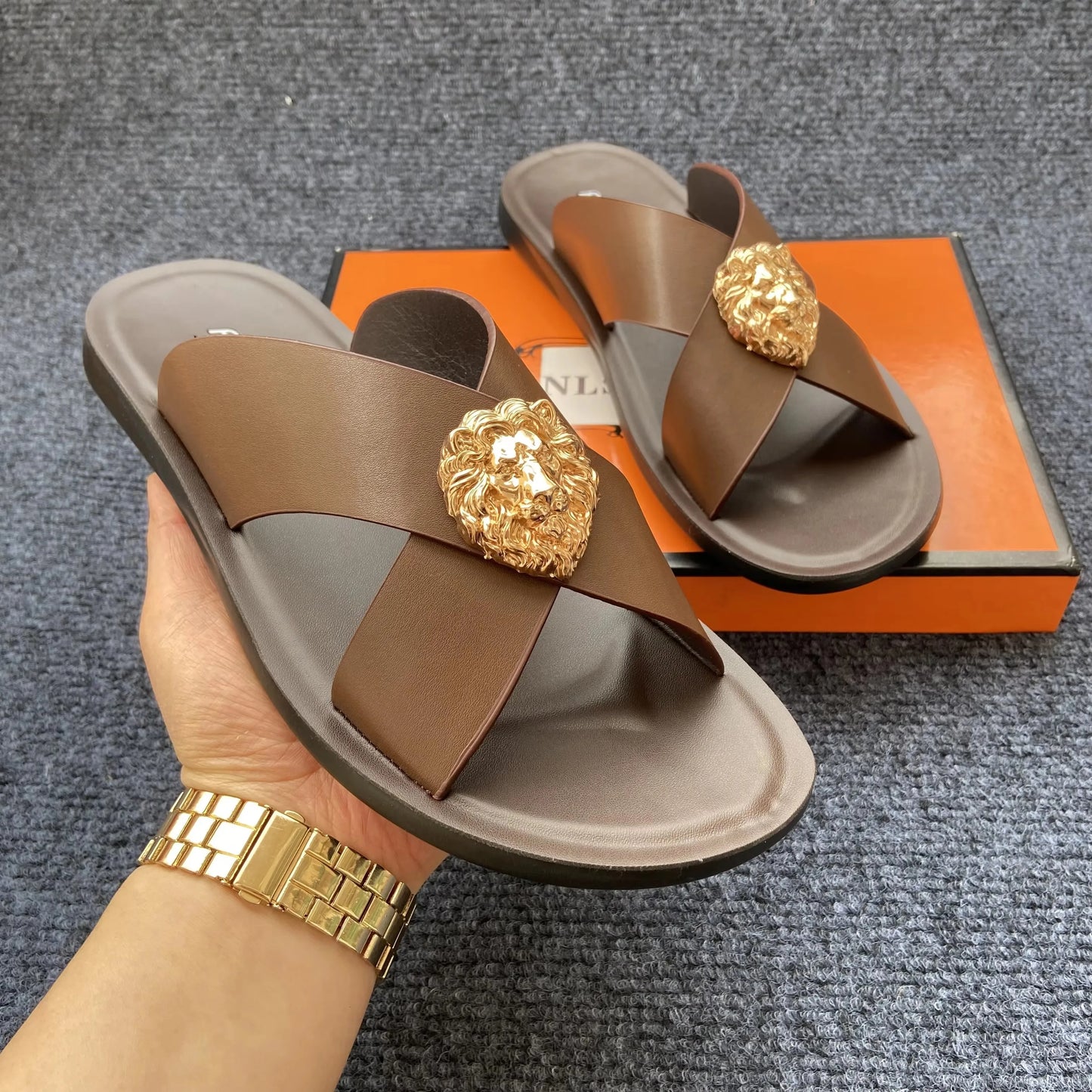 genuine leather slippers men original summer fashion Man slippers outdoor slides size 38-48 new brand designer shoes for man