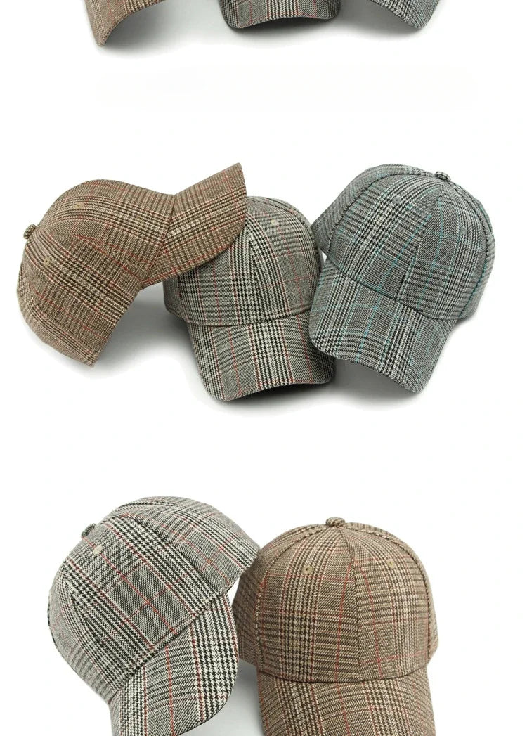 Hat Men's Spring Summer Outdoor Sunscreen Visor Classic Checkered Baseball Cap Hard Top Women's Cap Sun Cap