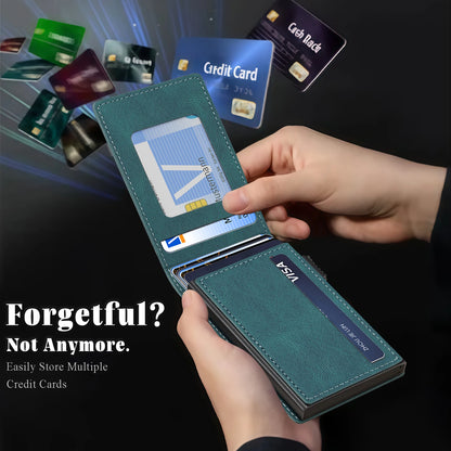 Denior Magsafe magnetic card bag,press type automatic pop-up multifunctional card box, can hold 6-10 credit cards leather wallet