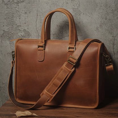NUKA Men's Executive Briefcase High Quality Real Leather Business Handbag Retro Original Cowhide Shoulder Bag For 15 Inch Laptop