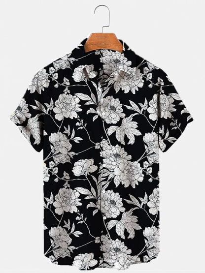Hawaiian Men's Print Short  Sleeve Shirt Beach Coconut Tree Fashion Lapel Top 2025 New for Men Floral Clothes