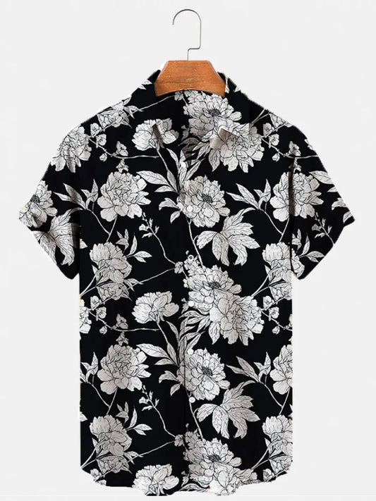 Hawaiian Men's Print Short  Sleeve Shirt Beach Coconut Tree Fashion Lapel Top 2025 New for Men Floral Clothes