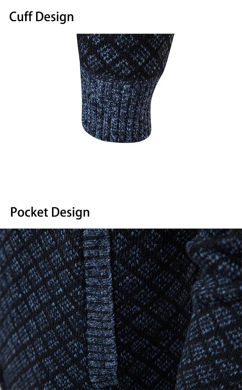 Men's Knitted Cardigan Coat Korean Slim Fit Trendy Sweater Autumn Winter Zip Up Mens Fleece Lined Top Clothing