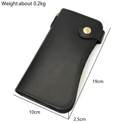 Men's Genuine Leather Wallet Chain Snap Bifold Purse Crazy Horse Leather Card Case Phone Card Holder Clutch Dragon Wallet