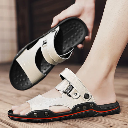 Simple Mens Sandals Casual Leather Solid Color Summer Outdoor Shoe Comfy Casual Open Toe Sandals Soft Beach Flat Designer Sandal