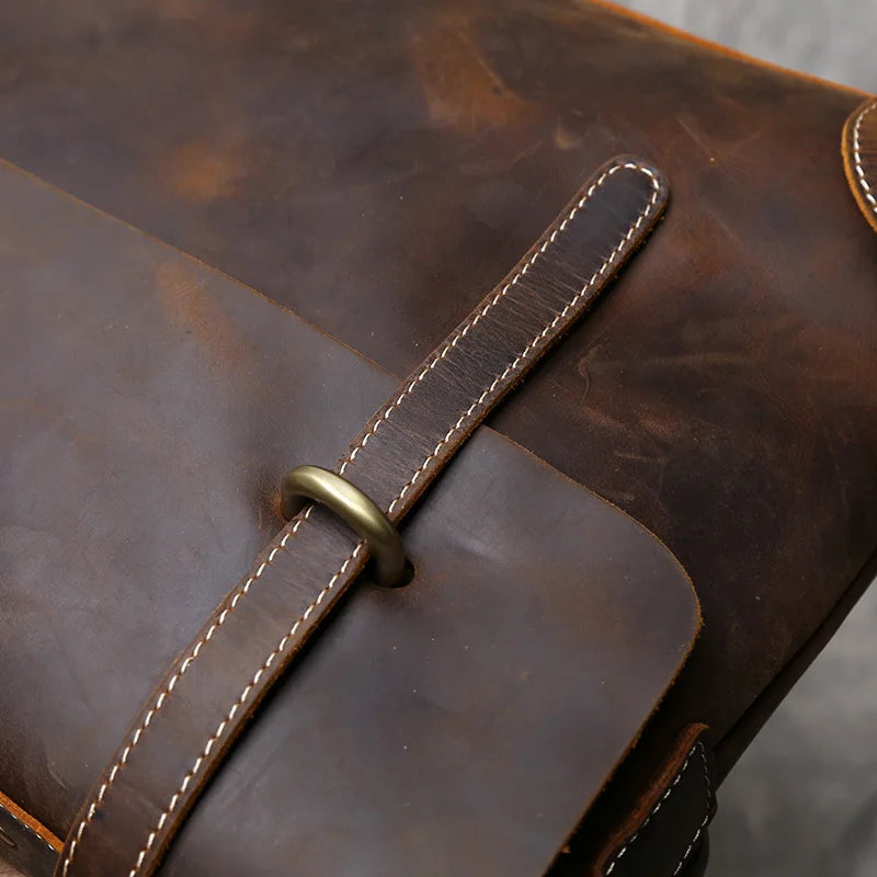 Retro Crazy Horse Leather Commuter Handbag Top Layer Cowhide Old Postman Bag British Style Leather Diagonal Shoulder Bag Male
