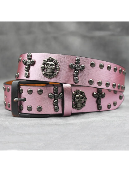 Rivet belt Cross and skull Decoration Belt Man's Goth Rock Fashion Ladies Leather Studded Gift Wild Adjustable Women Punk Belt