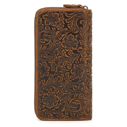 Luufan Vintage Crazy Horse Leather Men Women Long Purse Wallet Credit Card Double Zip Wallets Long Wallet Male Clutch Purse