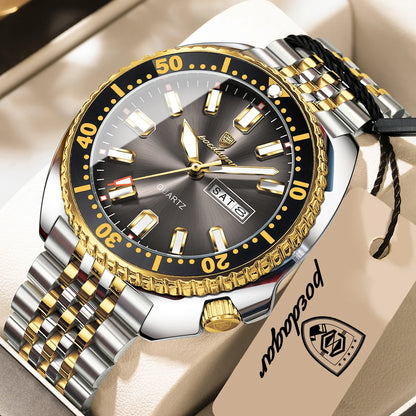 POEDAGAR Luxury Quartz Men Clock Waterproof Luminous Business Man Wristwatch Stainless Steel Date Week Sport Men's Watches Reloj