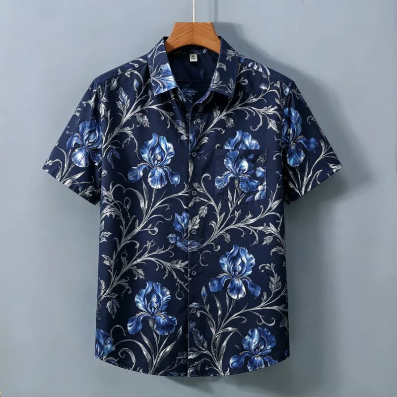Men's Retro Floral Printed Short Sleeved Shirt With pockets, Elegant Retro style, For commuting, Light vacations, Dates
