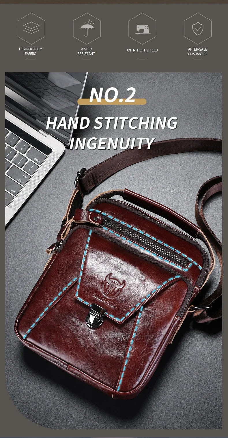 BULLCAPTAIN  Genuine Leather Men's Bag Single Crossbody Bag Shoulder Bag Men's Messenger Bag