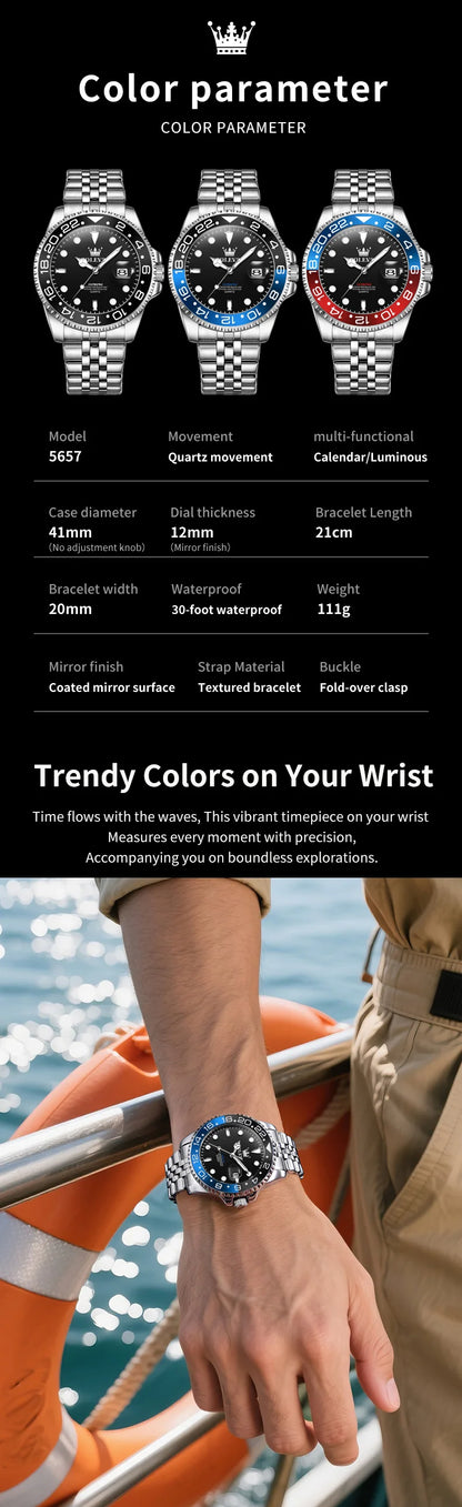 OLEVS 5657 Mens Watch Original Stainless Steel Date Quartz Watch Waterproof Luminous Sports Watches For Man Box Gifts Reloj
