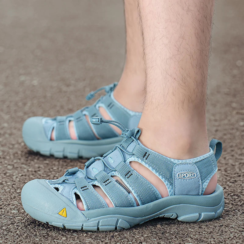 Outdoor Summer Men Sandals Leather Mens Casual Shoes Non-Slip Male Beach Shoes Anti-collision Toe Roman Flats Flip-flops 38-48