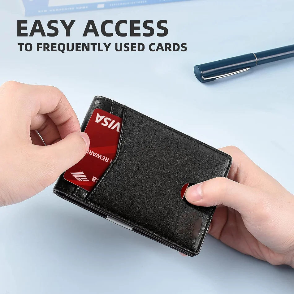 Personality Short Rfid Leather Men Wallets Carbon Fiber Slim Card Holder Wallet Black Minimalist Wallet for Men Father Day Gifts