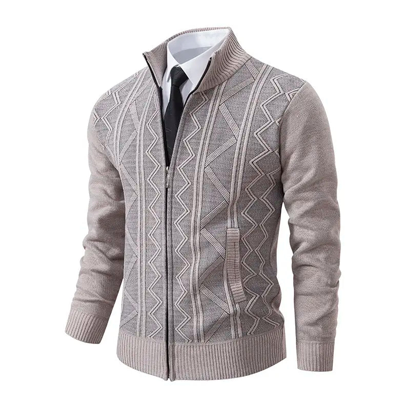 High-quality men's fashionable, cool, versatile, trendy business casual, fleece and thickened cardigan, knitted sweater, men's j