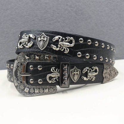 2025 New Bull head  Rivet Belt Metal Pyramid Belt Men and Women Punk Hardware Jeans Belt Y2K Designer  Women's