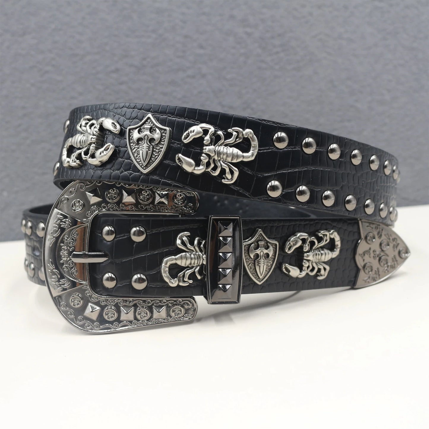 Heart cross rivet belt Punk Belt Unisex Fashion Personality Trend All-match Jeans Accessories Metal Buckle Pu Girdle Retro Y2k
