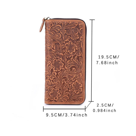 S.WORKER Vintage Crazy Horse Leather Wallet Handmade Men's Genuine Leather Long Wallet Purse Clutch For Phone& Cash& Card Holder