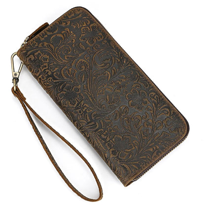 Luufan Vintage Crazy Horse Leather Men Women Long Purse Wallet Credit Card Double Zip Wallets Long Wallet Male Clutch Purse