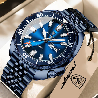 POEDAGAR Luxury Quartz Men Clock Waterproof Luminous Business Man Wristwatch Stainless Steel Date Week Sport Men's Watches Reloj