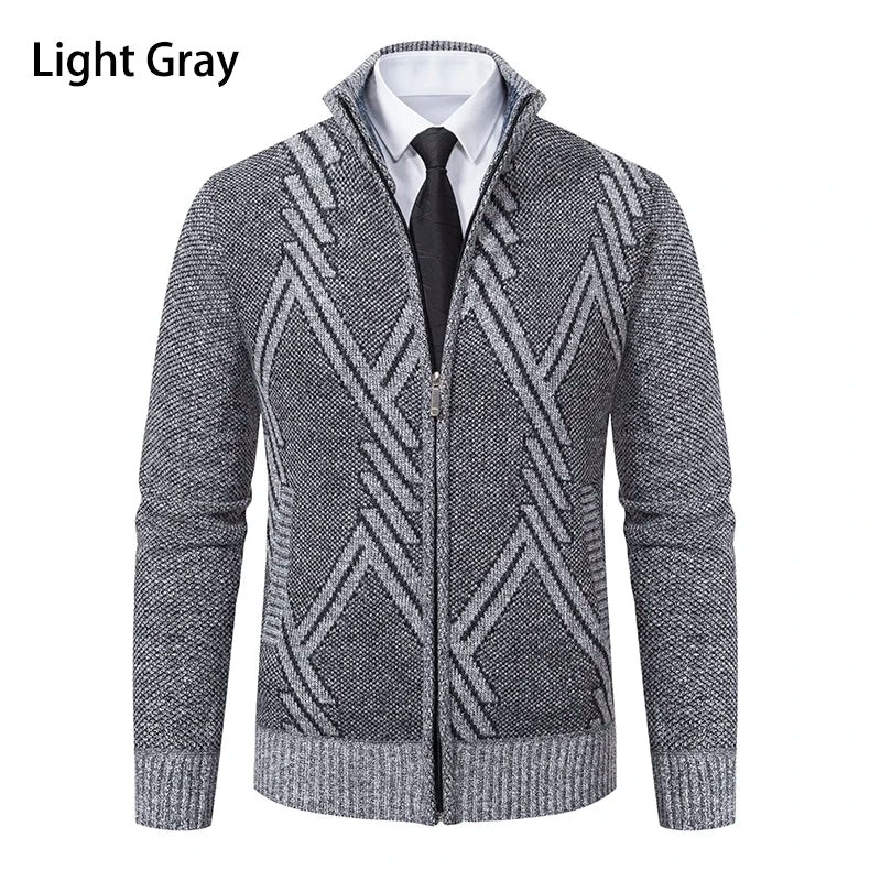 Spring Autumn Knit Cardigan Men Sweater Coat Man Clothes Brown Grey Brand Male Knitting Jackets