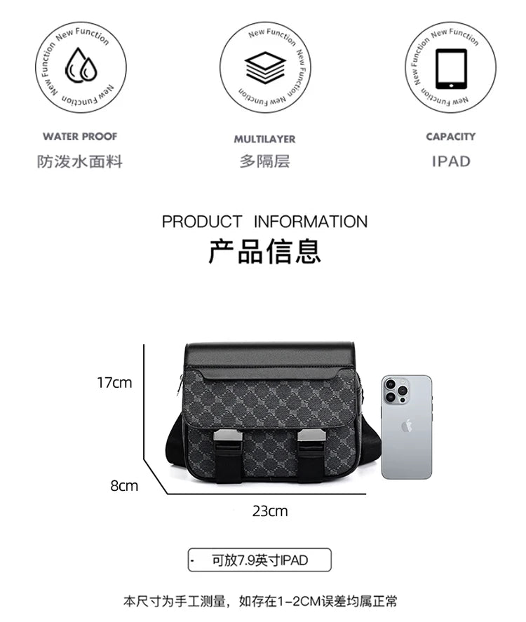 2026 New Design Shoulder Bag Men Crossbody Bag Fashion Business PU Leather Chest Bag Male Mobile Phone Bag Purses Handbags