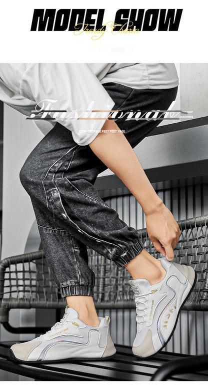 Trendy Black and Gold Color-Blocking Mesh Casual Shoes, Men's Breathable Shock-Absorbing Thick-Soled Sneakers, Versatile Soft-Soled Non-Slip Men's Shoes for Daily Commuting