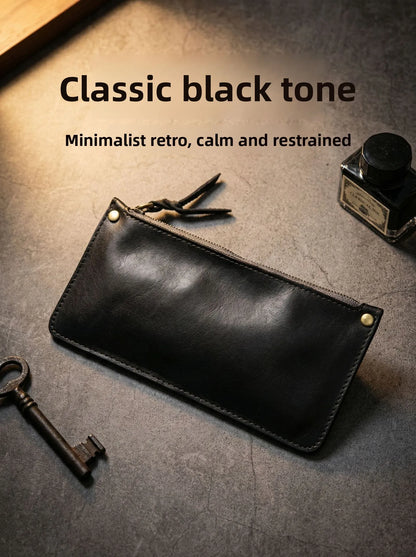 High Quality Genuine Leather Retro Men Wallet Handmade Handbag Phone Pocket Simple Card Bag Big Capacity Soft Male Purses