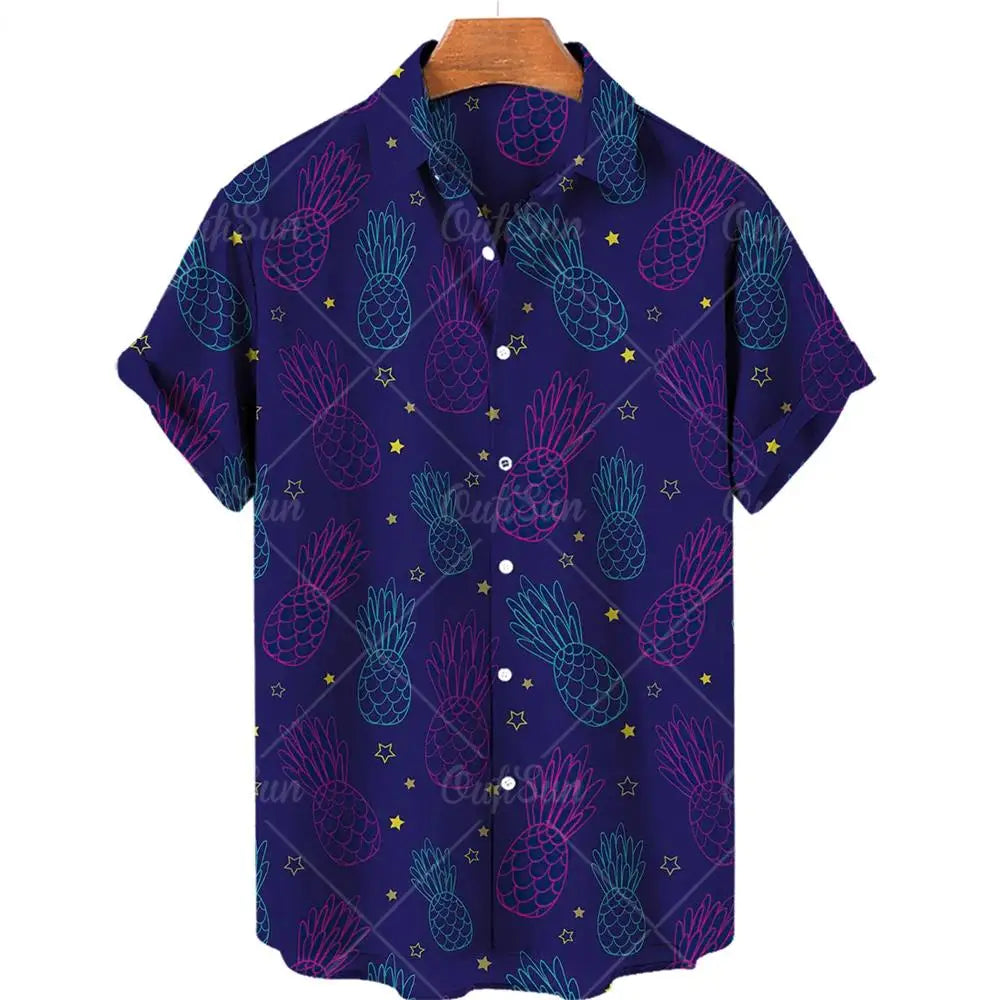New 3D Oversized Geometric Print Hawaiian Shirt Summer Beach Casual Men's Short-sleeved Top Comfortable Chinese Style