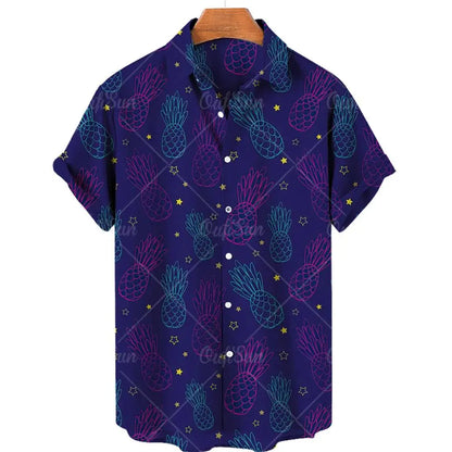 New 3D Oversized Geometric Print Hawaiian Shirt Summer Beach Casual Men's Short-sleeved Top Comfortable Chinese Style