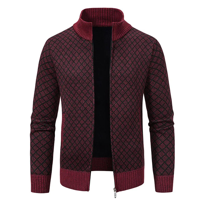 Men's Knitted Cardigan Coat Korean Slim Fit Trendy Sweater Autumn Winter Zip Up Mens Fleece Lined Top Clothing