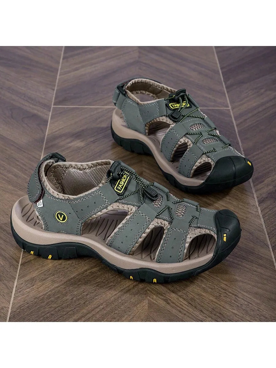 Men's Summer Outdoor Hiking Non-Slip Soft Bottom Sandals, Toe Protection, Middle-Aged Sports Beach Shoes