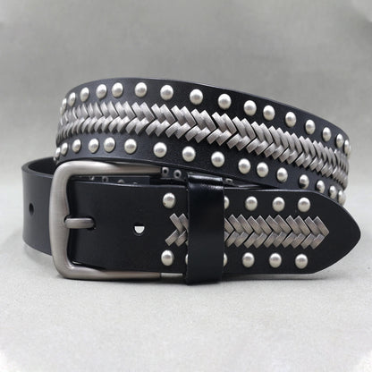 NEW Metal Rivet Cowboy Belt Genuine Leather Cowskin Men Belt Punk Rivet Jeans Belts For WOMEN Ceinture Homme Cinturones Hombre