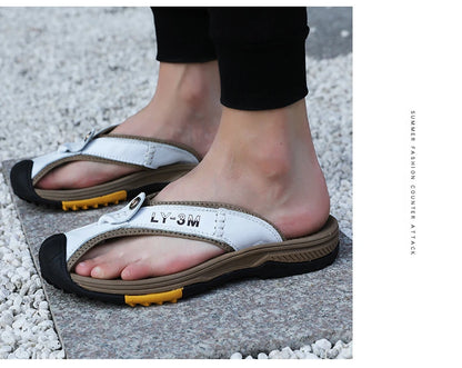 Genuine Cow Leather Shoes Men Sandals Flip Flops Men's Casual Shoes Classic Massage Men Beach Slippers Anti-slip Summer 2025 New