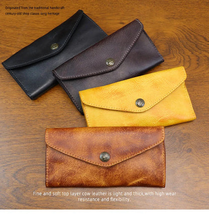 Genuine Leather Retro Men Handmade Wallet Handbag High Quality Phone Pocket Simple Card Bag Big Capacity Male Purses
