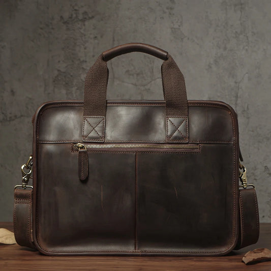 NUKA Retro Natural Cowhide Handbag Men's Real Leather Executive Briefcase Luxury Business Shoulder Bag Daily File Messenger Bags