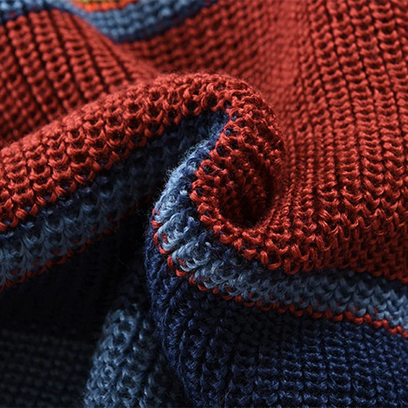 Trendy Mens Knitted Cardigans 2025 Spring Casual Button-up Lapel Sweatercoats Men Vintage Rainbow Striped Sweater Jacket Coats